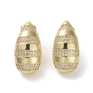 Brass Micro Pave Cubic Zirconia Stud Earrings, Teardrop, Real 16K Gold Plated, 25.5x13mm(EJEW-H308-08G-04)