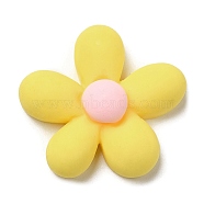 Opaque Resin Cabochons, Frosted, Flower, Yellow, 23.5x23.5x7mm(CRES-M021-02B)