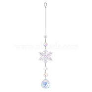 AB Color Glass Snowflake Pendant Decorations, Glass Charms and Iron Ring Suncatcher Window Hanging Ornament, Round, 275mm(AJEW-Q144-02P-02)