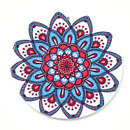  Printed Wooden Big Pendants, Dyed, Flat Round with Flower, Colorful, 60x2.5mm, Hole: 1.5mm(WOOD-S042-05)