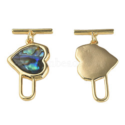 Brass Toggle Clasps, with Synthetic Abalone Shell/Paua Shell, Nickel Free, Heart, Real 18K Gold Plated, 34mm, Hole: 1mm(KK-N233-247)