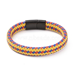 Microfiber Leather Braided Cord Bracelets Braided Cord Bracelets, with 304 Stainless Steel Magnetic Clasp, Rectangle, Colorful, 8-5/8 inch(22cm), 12x6mm(BJEW-E345-03C)