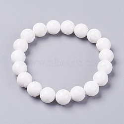 Natural Mashan Jade Beaded Stretch Bracelet, Dyed, Round, White, 2 inch(5cm), Beads: 8mm(BJEW-P207-34-8mm)