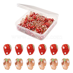 Craftdady 100Pcs 2 Colors Handmade Lampwork 3D Strawberry Beads, Mixed Color, 13~16x11mm, Hole: 2mm(LAMP-CD0001-14)