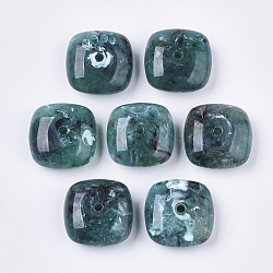 Acrylic Beads, Imitation Gemstone Style, Square, Dark Sea Green, 31~31.5x31~31.5x14~14.5mm, Hole: 3.5~4mm, about 46pcs/500g(OACR-T019-01B)