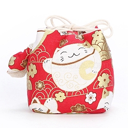 Chinese Style Printed Cotton Packing Pouches Drawstring Bags, Square, Red, 10x11cm(PW-WG27571-01)