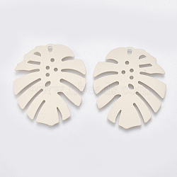 Spray Painted Iron Pendants, Monstera Leaf, Linen, 36x31.5x1mm, Hole: 1.5mm(X-IFIN-S703-08E)