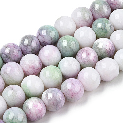 Opaque Crackle Glass Round Beads Strands, Imitation Stones, Round, Plum, 10mm, Hole: 1.5mm, about 80pcs/strand, 30.31~31.10 inch(77~79cm)(GLAA-T031-10mm-01K)