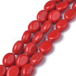 Synthetic Turquoise Bead Strands, Imitation Red Coral, Oval, Red, 8x6x3.5~4mm, Hole: 1mm, about 45~52pcs/strand, 15.16~15.74 inch(38.5~40cm)(G-Z006-A36)