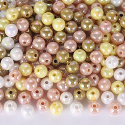 400Pcs 4 Colors Opaque Acrylic Beads, AB Color Plated, Round, Mixed Color, 8x7mm, Hole: 2mm, about 100pcs/color(MACR-SZ0001-79A)