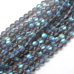 Synthetic Moonstone Beads Strands, Holographic Beads, Half AB Color Plated, Frosted, Round, Gray, 6mm, Hole: 1mm, about 60pcs/strand, 15 inch(X-G-F142-6mm-02)