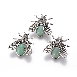 Natural Green Aventurine Brooches, with Alloy Findings, Cicada, Antique Silver, 38x36x8mm, Pin: 0.6mm(G-A176-D06-1)
