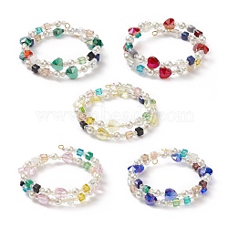 Glass Beads Three Loops Wrap Bracelets, Shell Pearl Bead Bracelet for Women, Mixed Color, Inner Diameter: 2-1/8 inch(5.5cm)(BJEW-JB09054)