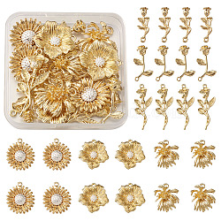 Alloy Pendants, Rose & Flower ,Light Gold, 29x16x7mm, Hole: 1.6mm, 24pcs/box(PALLOY-TA0001-92-RS)