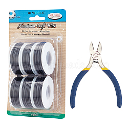 BENECREAT Round Aluminum Wire, with Iron Side Cutting Pliers, Black, 12 Gauge, 2mm, 5.8m/roll, 6 rolls(AW-BC0003-32C-2.0mm)