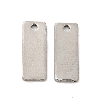 201 Stainless Steel Charms, Rectangle Charm, Stainless Steel Color, 13x5x0.5mm, Hole: 1.2mm