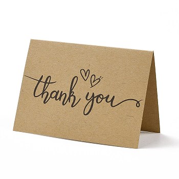 Kraft Paper Thank You Greeting Cards, Rectangle with Word Pattern, for Thanksgiving Day, BurlyWood, 72x100x1mm