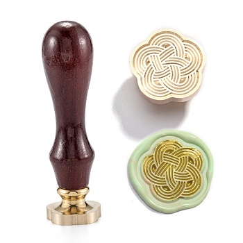 DIY Scrapbook, Brass Wax Seal Stamp and Wood Handle Sets, Flower Pattern, 8.75cm, Stamps: 24x24x14mm, Handle: 78x22mm