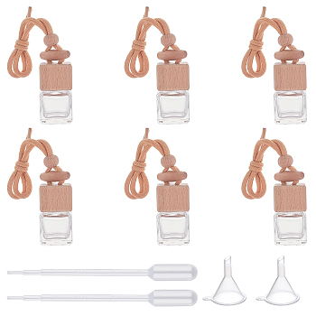 Glass Pendant Decorations, Empty Perfume Bottle, with Wooden Lid and Cotton Rope, Mini Transparent Plastic Funnel Hopper and Disposable Transfer Pipettes, Clear, 14pcs/box
