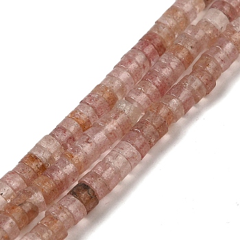 Natural Strawberry Quartz Beads Strands, Heishi Beads, Flat Round/Disc, 4~4.5x2.5mm, Hole: 0.7mm, about 167pcs/strand, 15.43 inch(39.2cm)