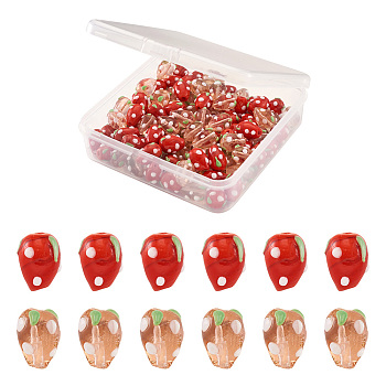 Craftdady 100Pcs 2 Colors Handmade Lampwork 3D Strawberry Beads, Mixed Color, 13~16x11mm, Hole: 2mm