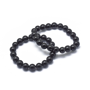 Synthetic Black Stone Bead Stretch Bracelets, Round, 2 inch~2-1/8 inch(5.2~5.5cm), Bead: 10mm