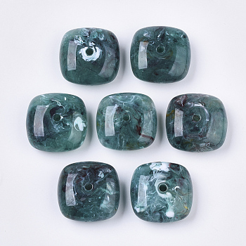 Acrylic Beads, Imitation Gemstone Style, Square, Dark Sea Green, 31~31.5x31~31.5x14~14.5mm, Hole: 3.5~4mm, about 46pcs/500g