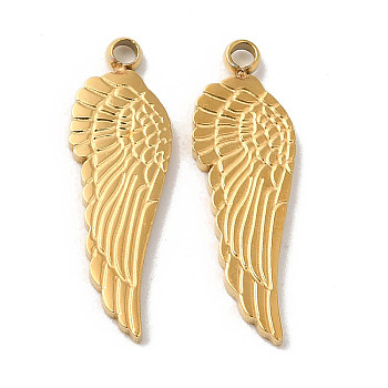 Manual Polishing 304 Stainless Steel Pendants, Wing Charm, Real 18K Gold Plated, 17x5.5x1.5mm, Hole: 1.2mm