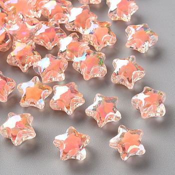 Transparent Acrylic Beads, Bead in Bead, AB Color, Faceted, Star, Salmon, 10.5x11x7mm, Hole: 2mm, about 1280pcs/500g