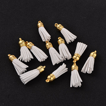 Suede Tassels, with CCB Plastic Findings, Nice for DIY Earring or Cell Phone Straps Making, Golden, White, 38x10mm, Hole: 2mm