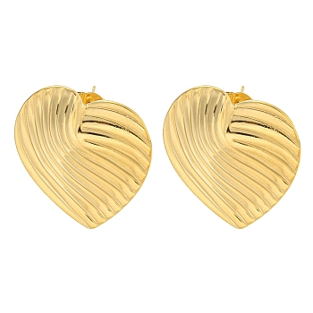 Ion Plating(IP) 304 Stainless Steel Ear Studs, Heart, Real 18K Gold Plated, 29x27mm