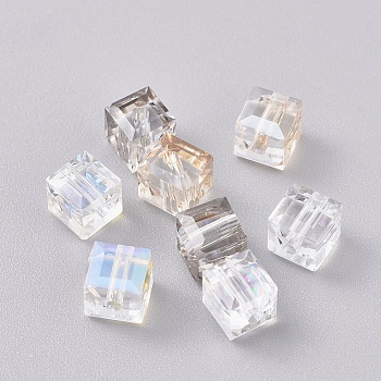 K5 Glass Rhinestone Beads, Faceted, Cube, Mixed Color, 6x6x6mm