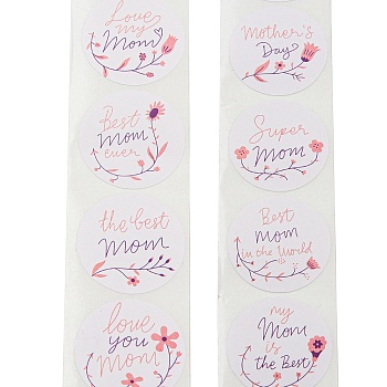 Mother's Day 8 Styles Stickers Roll, Round Paper Adhesive Labels, Decorative Sealing Stickers for Gifts, Party, Mixed Color, 25x0.2mm, 500pcs/roll