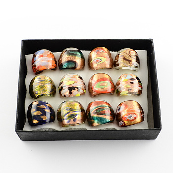 Handmade Gold Sand Millefiori Lampwork Rings, Mixed Color, 17~19mm, about 12pcs/box