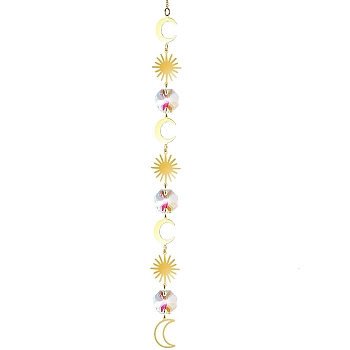 Glass & Brass Pendant Decorations, Hanging Suncatchers, for Home Decoration, Sun Pattern, 450~480mm