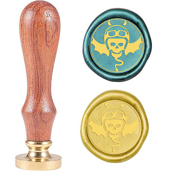 Wax Seal Stamp Set, Sealing Wax Stamp Solid Brass Head,  Wood Handle Retro Brass Stamp Kit Removable, for Envelopes Invitations, Gift Card, Skull, 80x22mm