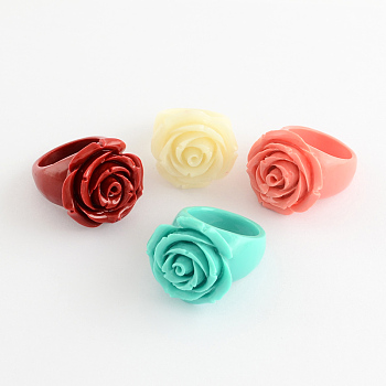 Rose Flower Synthetic Coral Rings, Mixed Color, 18mm
