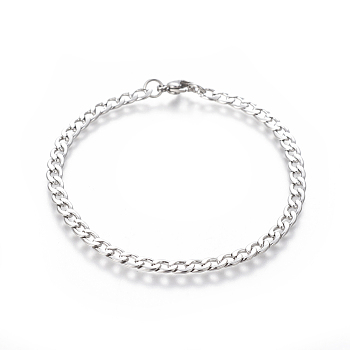 304 Stainless Steel Curb Chain Bracelets, with Lobster Claw Clasps, Stainless Steel Color, 8-1/4 inch(20.9cm), 4.5mm