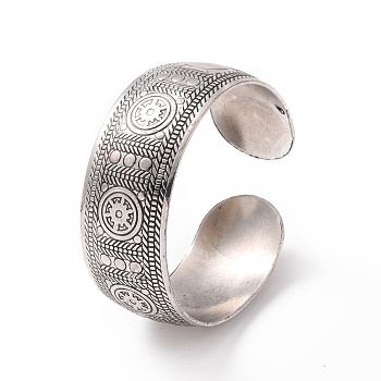 Bohemia Tibetan Style Alloy Thick Open Cuff Bangle for Women, Round Pattern, Inner Diameter: 2-3/8 inch(5.9cm), Wide: 25mm
