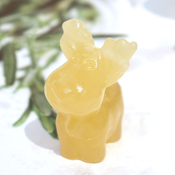 Christmas Natural Calcite Carved Healing Deer Figurines, Reiki Energy Stone Display Decorations, 20~30mm