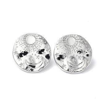 304 Stainless Steel Sun with Moon Stud Earrings for Women, Stainless Steel Color, 20.5x20mm, Pin: 0.7mm