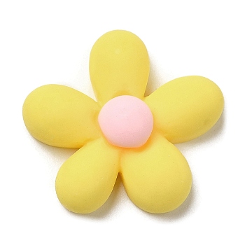 Opaque Resin Cabochons, Frosted, Flower, Yellow, 23.5x23.5x7mm