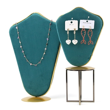 Velvet Bust Jewelry Display Rack, Jewelry Stand, For Hanging Necklaces Earrings Bracelets, with Metal Base, Teal, 10.5x17x22cm