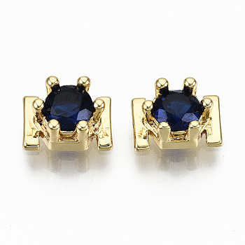 Brass Micro Pave Cubic Zirconia Cabochons, Fit Floating Locket Charms, Cadmium Free & Nickel Free & Lead Free, Hexagon, Real 16K Gold Plated, Marine Blue, 7.5x5x3.5mm