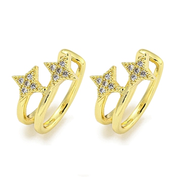 Brass Micro Pave Cubic Zirconia Cuff Earrings, Star, Real 18K Gold Plated, 15.5x10.5mm