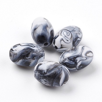 Acrylic Beads, Imitation Gemstone Style, Oval, Black, 17x11.5~12mm, Hole: 2mm, about 330pcs/500g