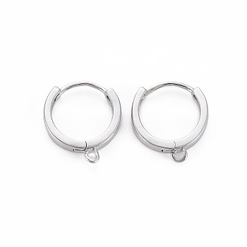 Brass Huggie Hoop Earring Findings, for Jewelry Making, Nickel Free, Real Platinum Plated, 17x15x3mm, Hole: 1.2mm, Pin: 1mm