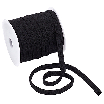 25M Flat Cotton Hollow Cord, Waist Cap Rope, for Clothing, with 1Pc Plastic Empty Spools, Black, 8mm, about 27.34 Yards(25m)/Roll