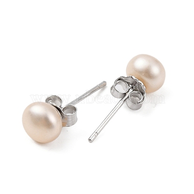 Natural Pearl Round Bead Stud Earrings(EJEW-E298-01B-02P)-2