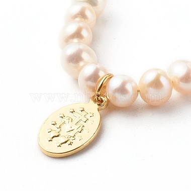 Oval with Virgin Mary & Natural Pearl Beads Pendant Necklaces(NJEW-JN03625-01)-5